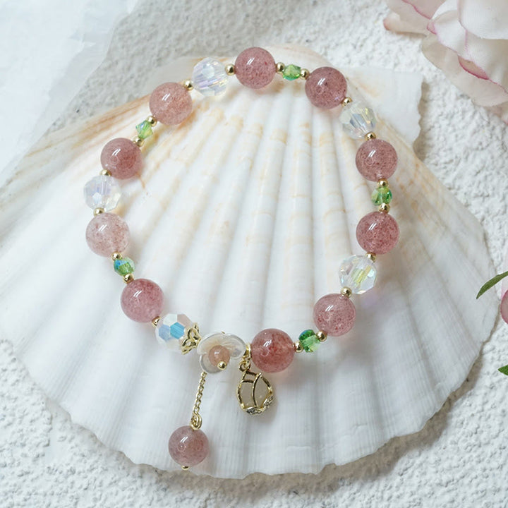 Bracelet de guérison en quartz fraise, quartz rutile, fluorite et fleur de lotus Buddha Stones