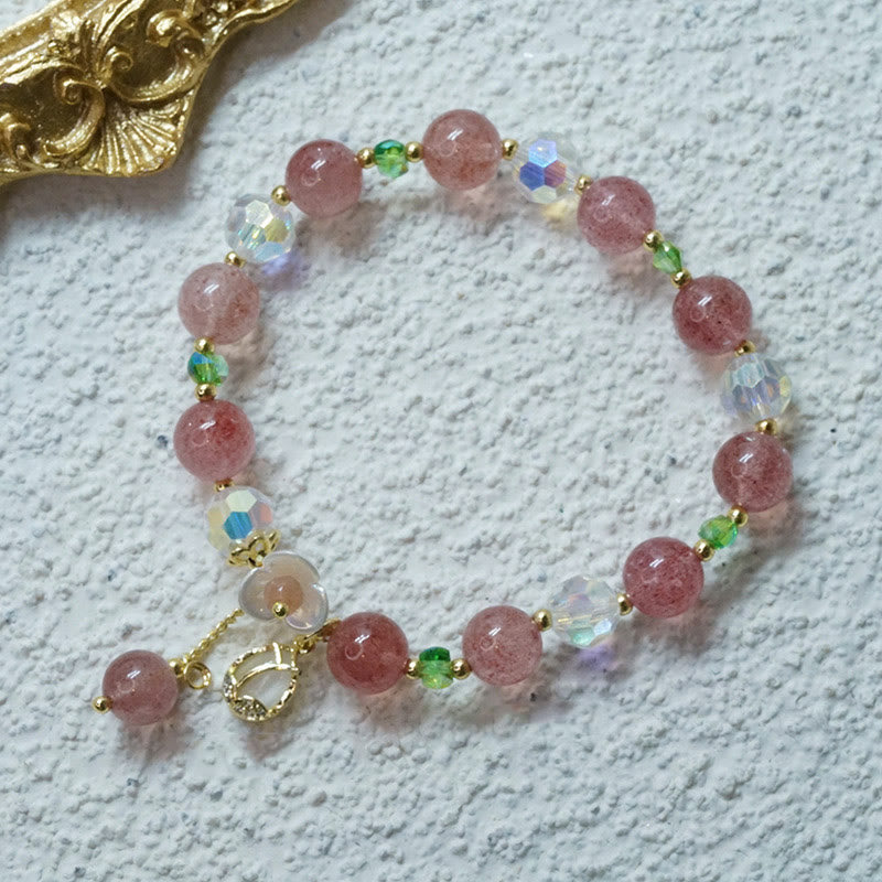 Bracelet de guérison en quartz fraise, quartz rutile, fluorite et fleur de lotus Buddha Stones