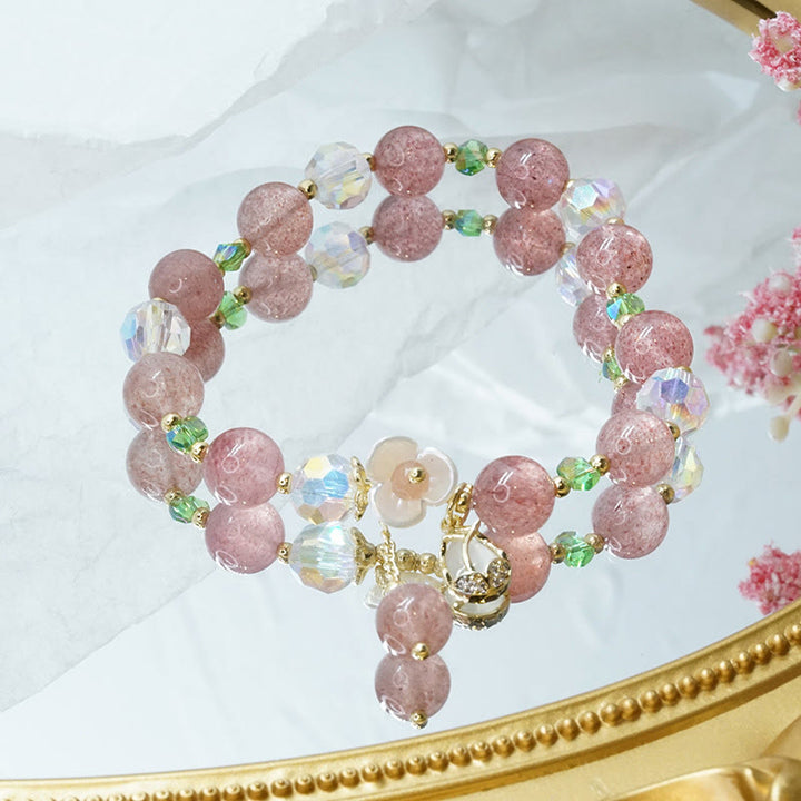 Bracelet de guérison en quartz fraise, quartz rutile, fluorite et fleur de lotus Buddha Stones