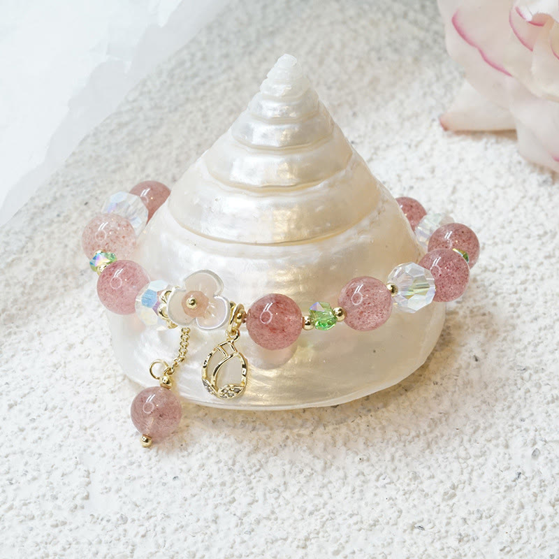 Bracelet de guérison en quartz fraise, quartz rutile, fluorite et fleur de lotus Buddha Stones
