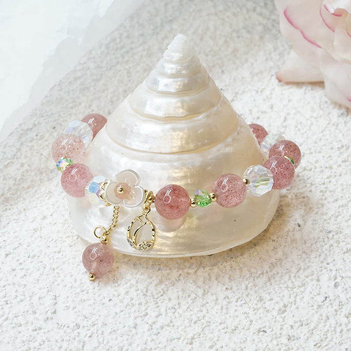 Bracelet de guérison en quartz fraise, quartz rutile, fluorite et fleur de lotus Buddha Stones