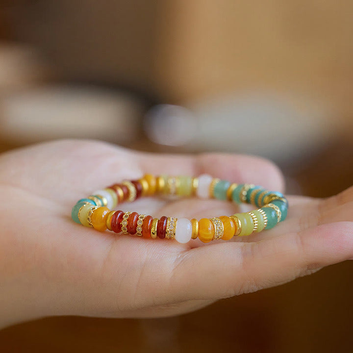 Bracelet de confiance arc-en-ciel en agate rouge naturelle et jade de Buddha Stones