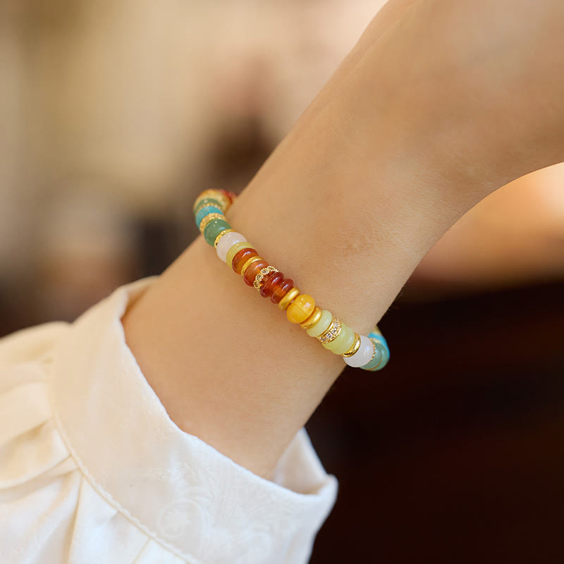 Bracelet de confiance arc-en-ciel en agate rouge naturelle et jade de Buddha Stones