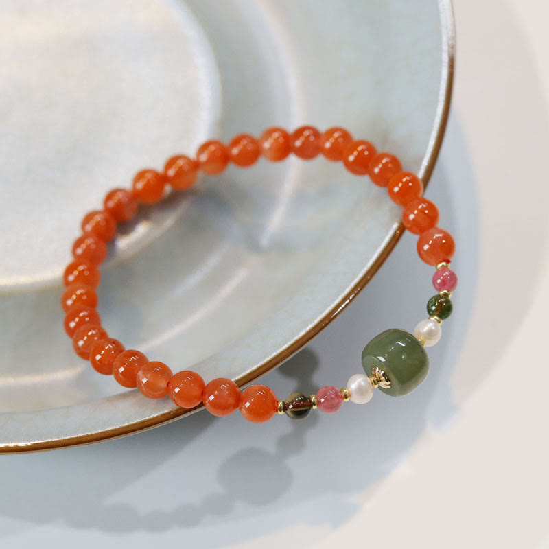 Bracelet de confiance et de calme en perles de jade Hetian en agate rouge naturelle de Buddha Stones