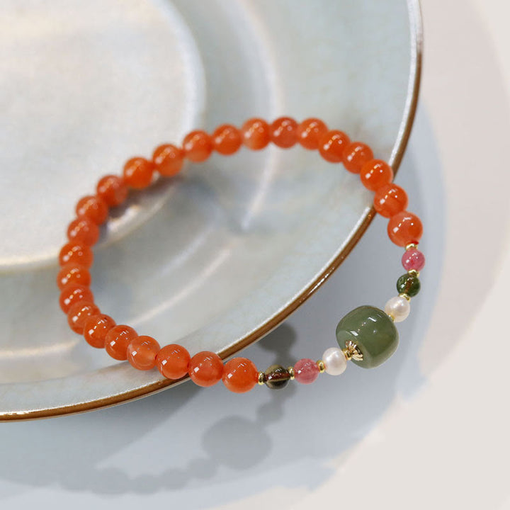 Bracelet de confiance et de calme en perles de jade Hetian en agate rouge naturelle de Buddha Stones