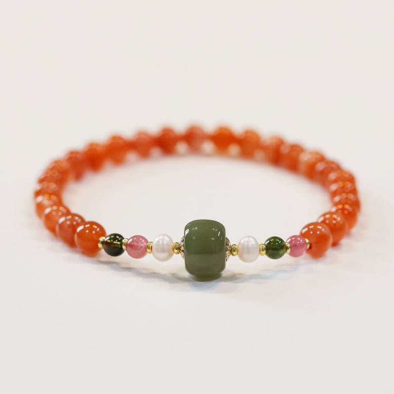 Bracelet de confiance et de calme en perles de jade Hetian en agate rouge naturelle de Buddha Stones
