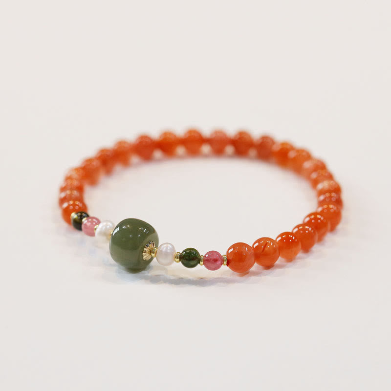 Bracelet de confiance et de calme en perles de jade Hetian en agate rouge naturelle de Buddha Stones