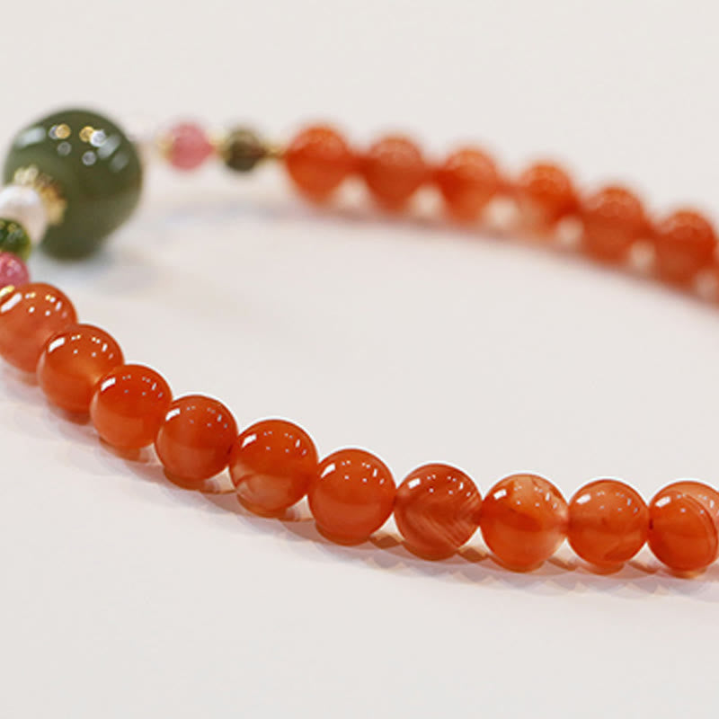 Bracelet de confiance et de calme en perles de jade Hetian en agate rouge naturelle de Buddha Stones