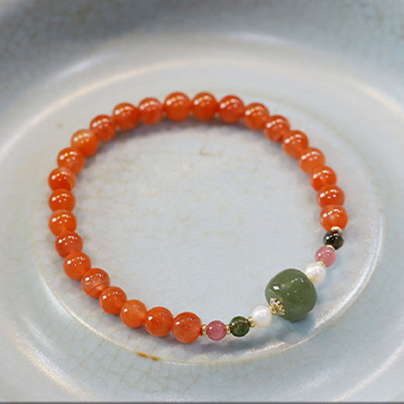 Bracelet de confiance et de calme en perles de jade Hetian en agate rouge naturelle de Buddha Stones