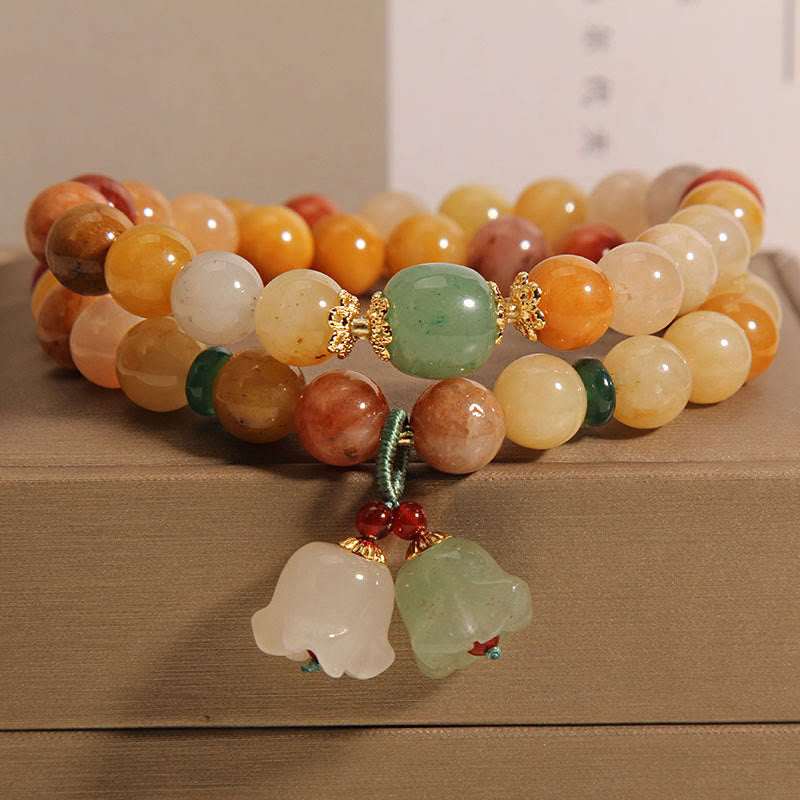 Bracelet porte-bonheur double couche en jade doré naturel et Buddha Stones en pierres du Tibet