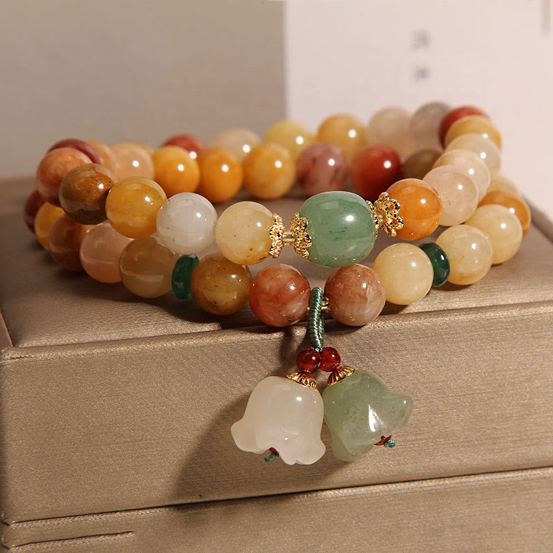 Bracelet porte-bonheur double couche en jade doré naturel et Buddha Stones en pierres du Tibet