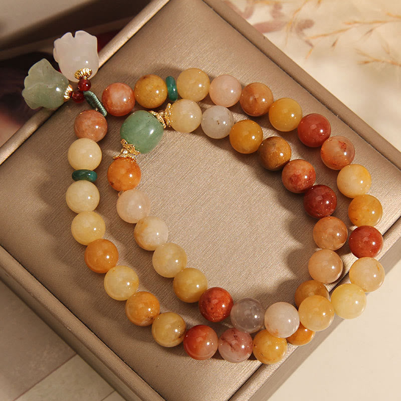 Bracelet porte-bonheur double couche en jade doré naturel et Buddha Stones en pierres du Tibet