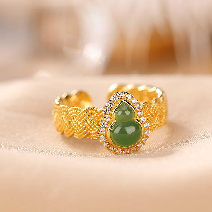 Ensemble de bagues et bracelet porte-bonheur en jade cyan Hetian naturel plaqué or 925 avec Buddha Stones