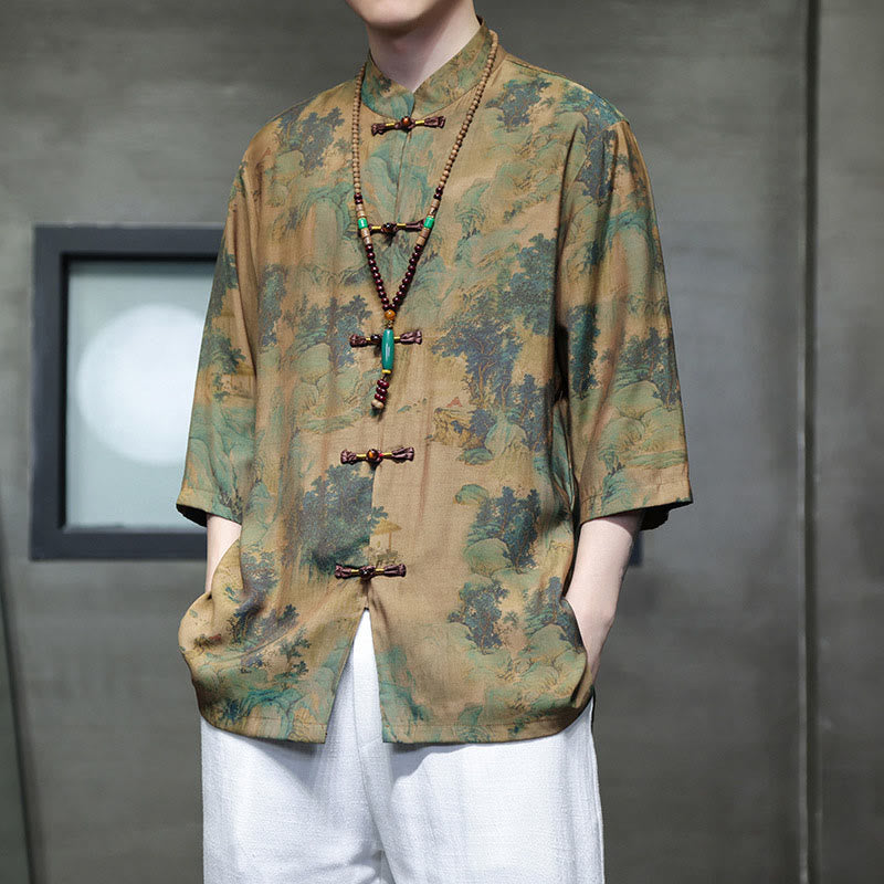 T-shirt à manches trois-quarts pour homme avec motif de dragon chinois et paysage de Buddha Stones - image 8