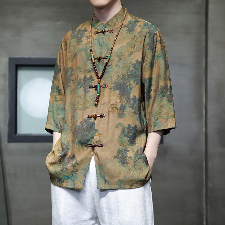 T-shirt à manches trois-quarts pour homme avec motif de dragon chinois et paysage de Buddha Stones - image 8