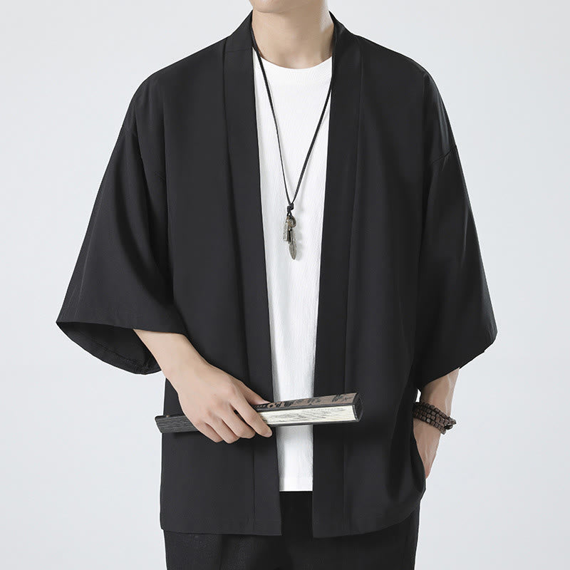 Veste kimono pour homme à devant ouvert de couleur unie Buddha Stones - Noir (veste uniquement) - US/UK/AU46,EU56 (5XL) - image 0