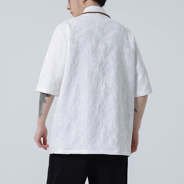 T-shirt à manches courtes et boutons de grenouille en jacquard de couleur unie Buddha Stones pour hommes