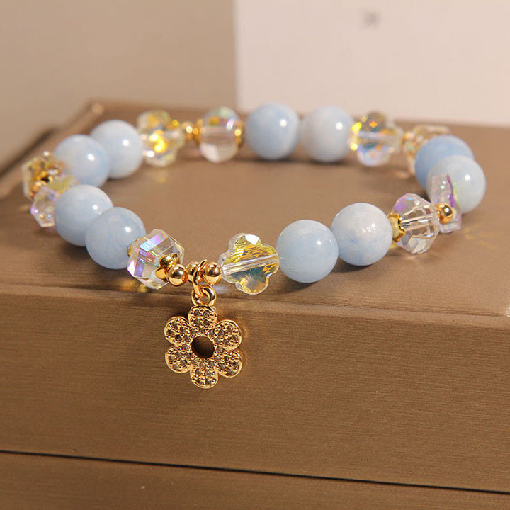 Bracelet de guérison en cristal de fleur d'aigue-marine naturelle Buddha Stones
