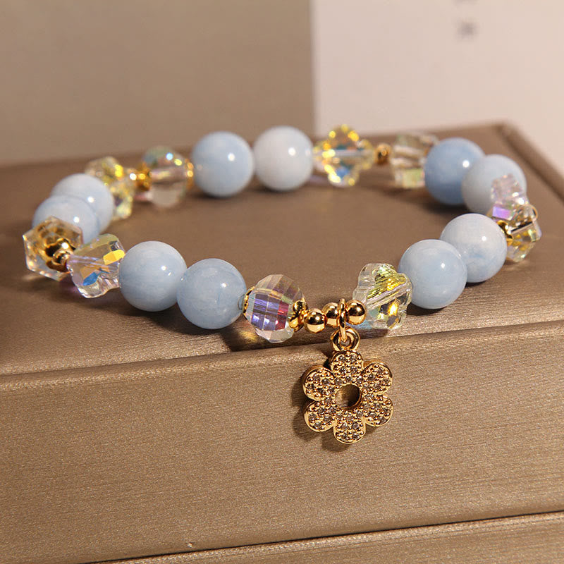 Bracelet de guérison en cristal de fleur d'aigue-marine naturelle Buddha Stones