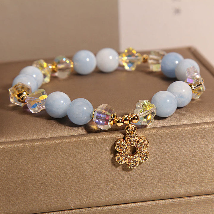 Bracelet de guérison en cristal de fleur d'aigue-marine naturelle Buddha Stones