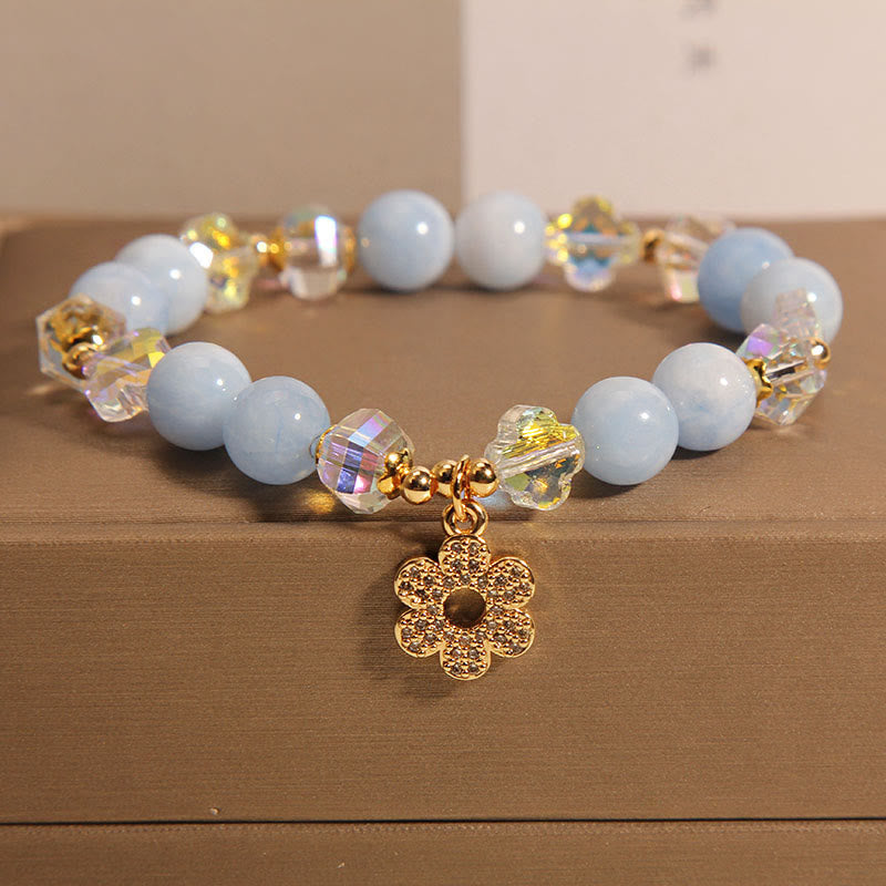 Bracelet de guérison en cristal de fleur d'aigue-marine naturelle Buddha Stones