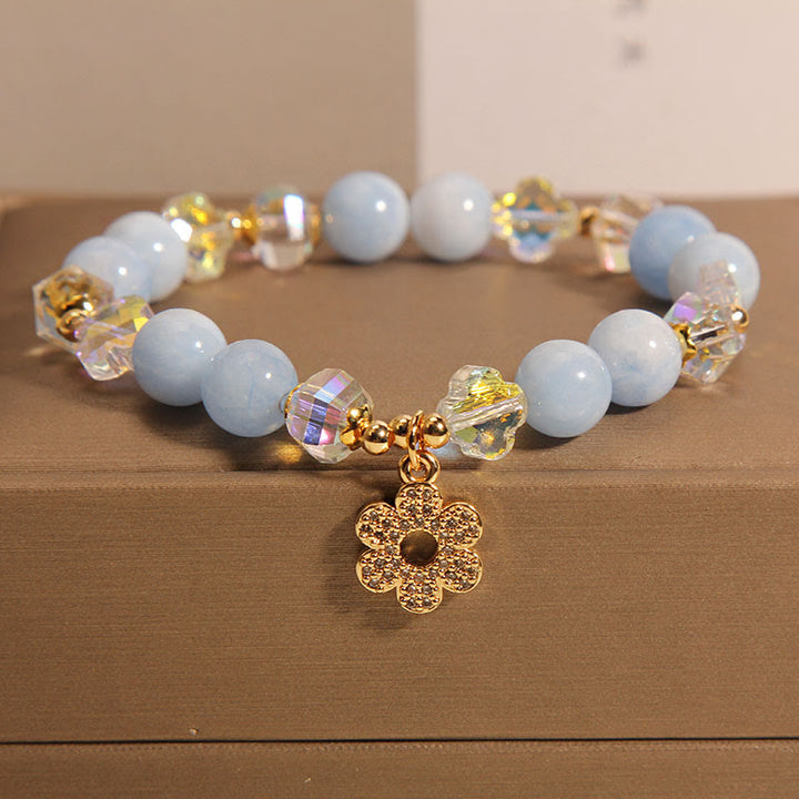 Bracelet de guérison en cristal de fleur d'aigue-marine naturelle Buddha Stones