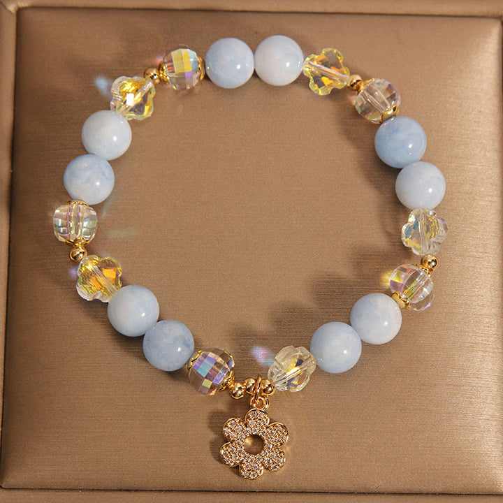 Bracelet de guérison en cristal de fleur d'aigue-marine naturelle Buddha Stones