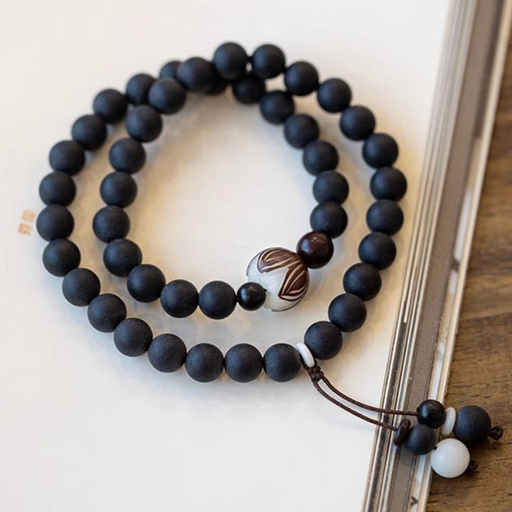 Bracelet de guérison tibétain double couche en Buddha Stones en cyprès Bodhi Lotus