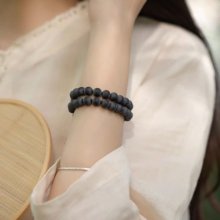 Bracelet de guérison tibétain double couche en Buddha Stones en cyprès Bodhi Lotus