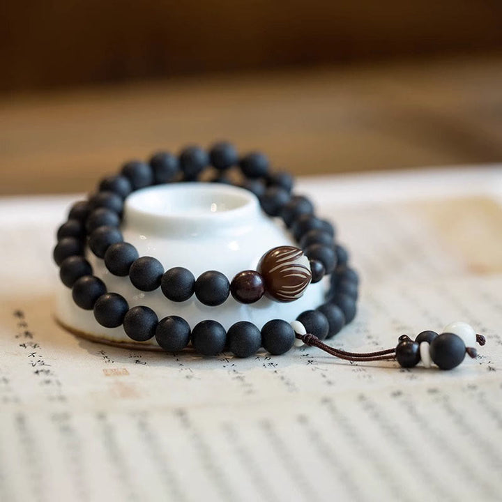 Bracelet de guérison tibétain double couche en Buddha Stones en cyprès Bodhi Lotus