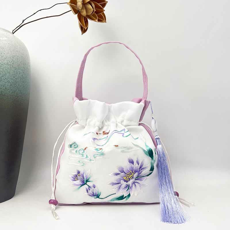 Buddha Stones Suzhou brodé lapin lotus épiphyllum pivoine magnolia sac fourre-tout sac à bandoulière sac à main