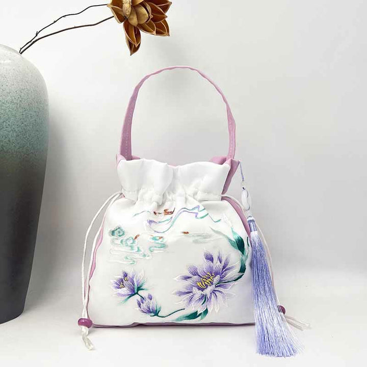 Buddha Stones Suzhou brodé lapin lotus épiphyllum pivoine magnolia sac fourre-tout sac à bandoulière sac à main
