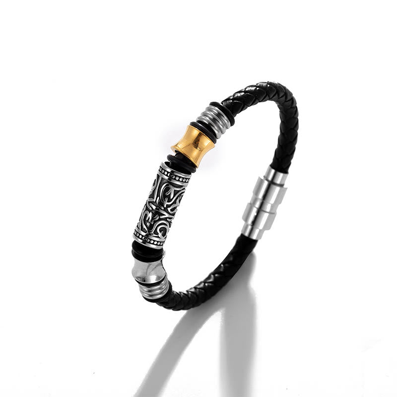 Bracelet en cuir avec boucle en acier inoxydable et motif floral de la dynastie Tang Buddha Stones