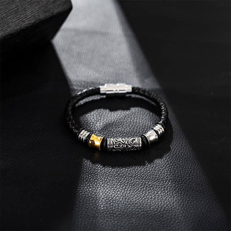 Bracelet en cuir avec boucle en acier inoxydable et motif floral de la dynastie Tang Buddha Stones