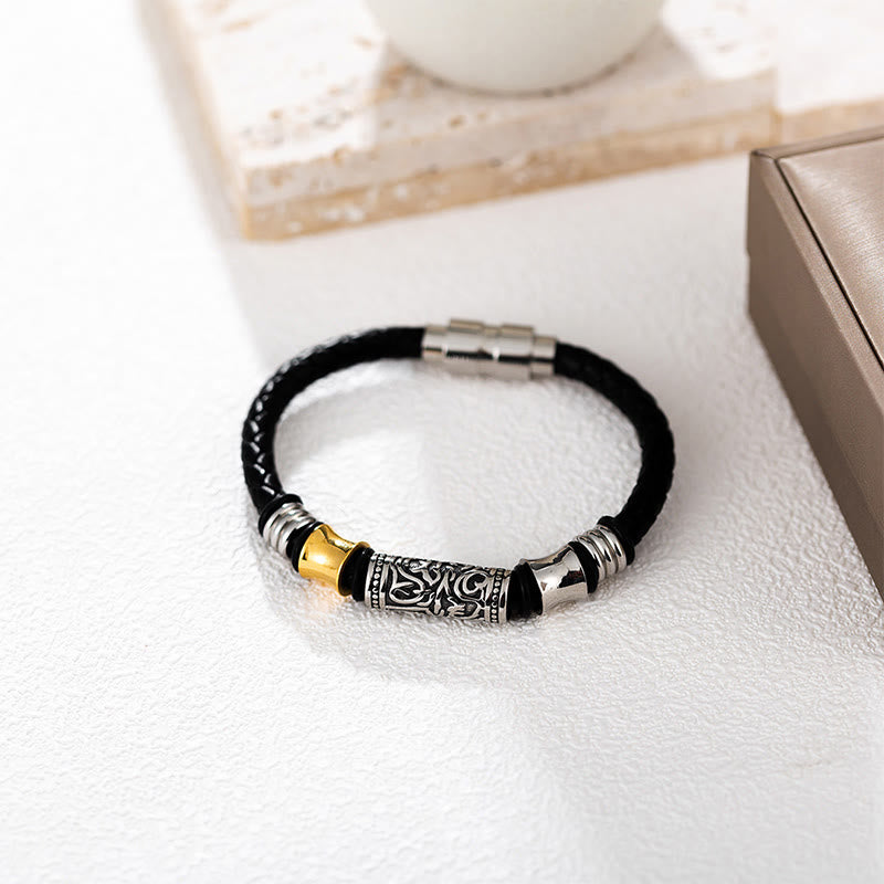 Bracelet en cuir avec boucle en acier inoxydable et motif floral de la dynastie Tang Buddha Stones