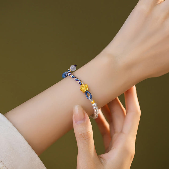 Bracelet de guérison en argent sterling 925 avec perles de fleur de pêcher et calcédoine de Buddha Stones