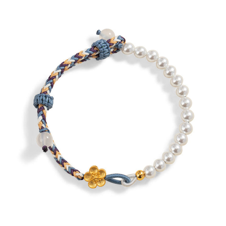 Bracelet de guérison en argent sterling 925 avec perles de fleur de pêcher et calcédoine de Buddha Stones