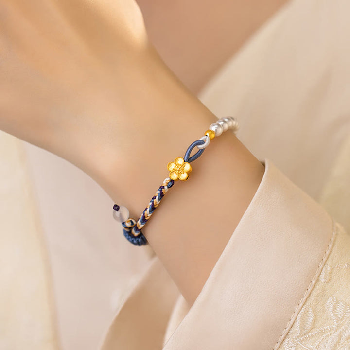 Bracelet de guérison en argent sterling 925 avec perles de fleur de pêcher et calcédoine de Buddha Stones