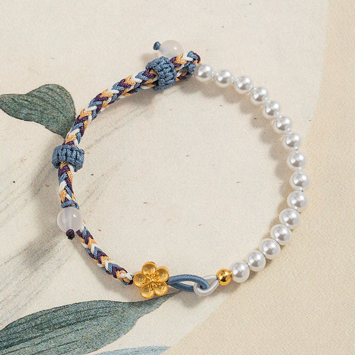 Bracelet de guérison en argent sterling 925 avec perles de fleur de pêcher et calcédoine de Buddha Stones