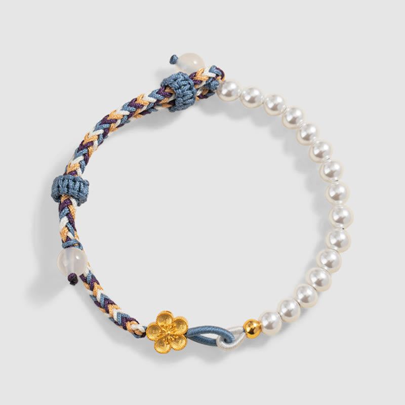 Bracelet de guérison en argent sterling 925 avec perles de fleur de pêcher et calcédoine de Buddha Stones