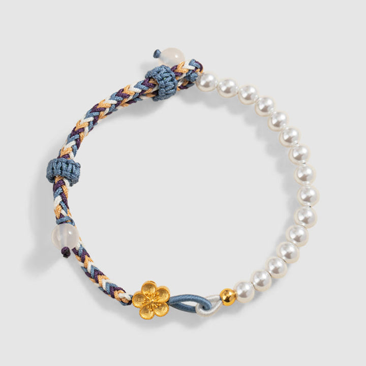 Bracelet de guérison en argent sterling 925 avec perles de fleur de pêcher et calcédoine de Buddha Stones