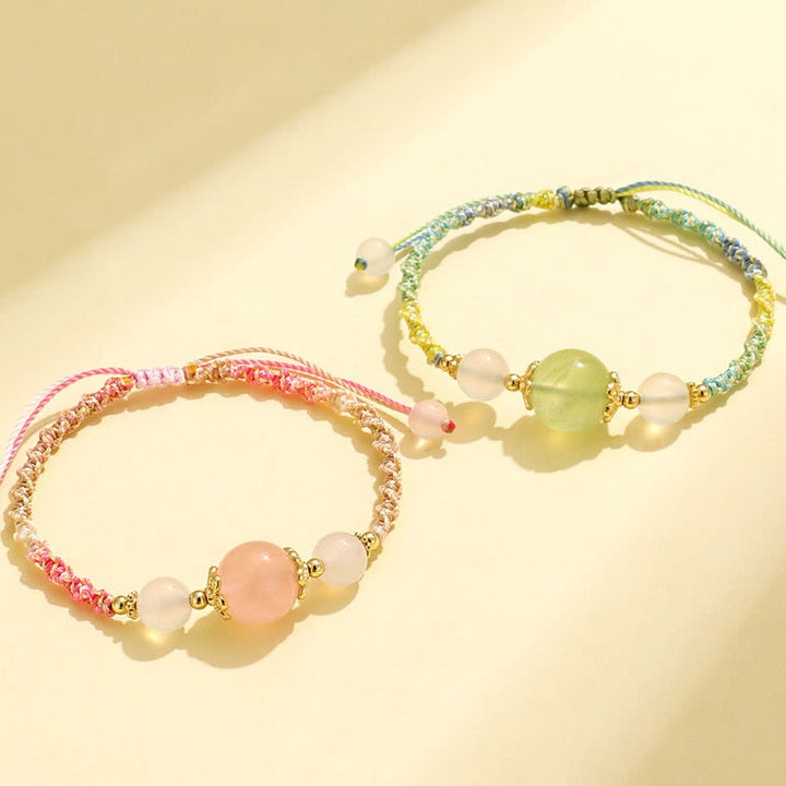 Bracelet de guérison en corde avec perles d'agate blanche et de préhnite en cristal rose et quartz fraise de Buddha Stones
