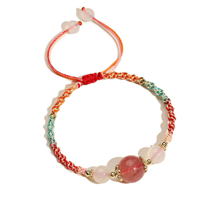 Bracelet de guérison en corde avec perles d'agate blanche et de préhnite en cristal rose et quartz fraise de Buddha Stones