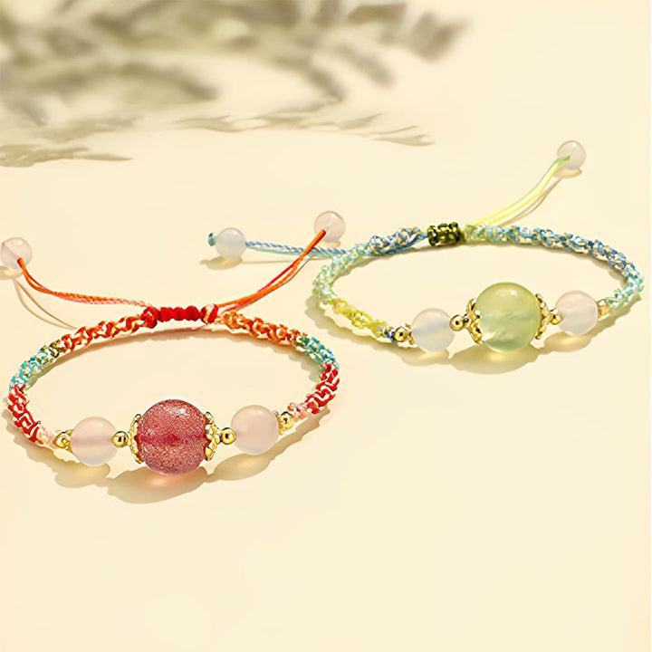 Bracelet de guérison en corde avec perles d'agate blanche et de préhnite en cristal rose et quartz fraise de Buddha Stones