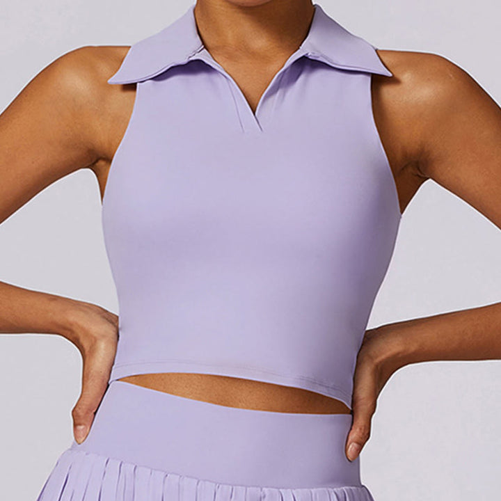 Buddha Stones Polo Collar Crop Tank Top Jupes de tennis Shorts plissés avec poche Tenues de sport et de yoga - image 7