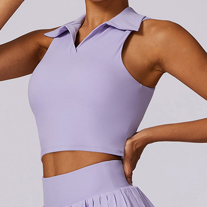 Buddha Stones Polo Collar Crop Tank Top Jupes de tennis Shorts plissés avec poche Tenues de sport et de yoga - image 2