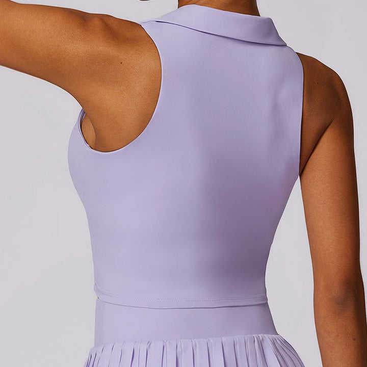 Buddha Stones Polo Collar Crop Tank Top Jupes de tennis Shorts plissés avec poche Tenues de sport et de yoga - image 5