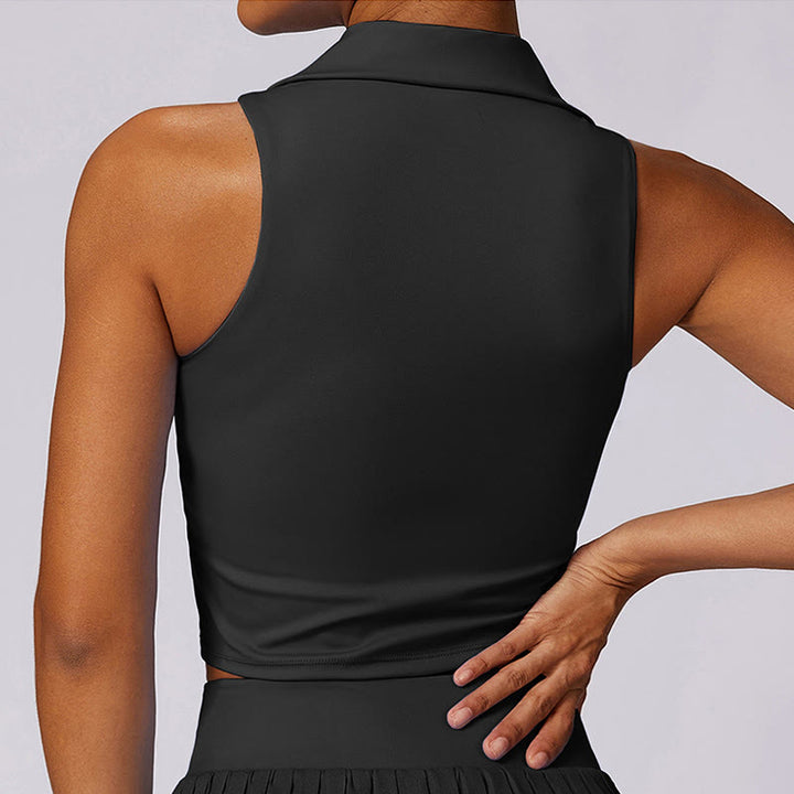 Buddha Stones Polo Collar Crop Tank Top Jupes de tennis Shorts plissés avec poche Tenues de sport et de yoga - image 15