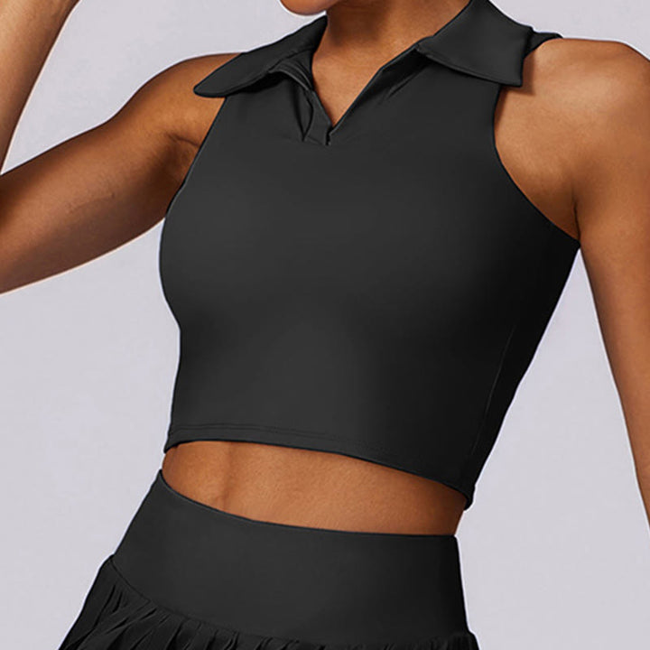 Buddha Stones Polo Collar Crop Tank Top Jupes de tennis Shorts plissés avec poche Tenues de sport et de yoga - image 16