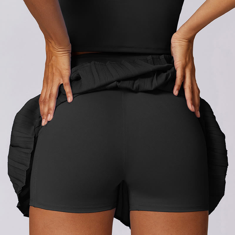 Buddha Stones Polo Collar Crop Tank Top Jupes de tennis Shorts plissés avec poche Tenues de sport et de yoga - image 22